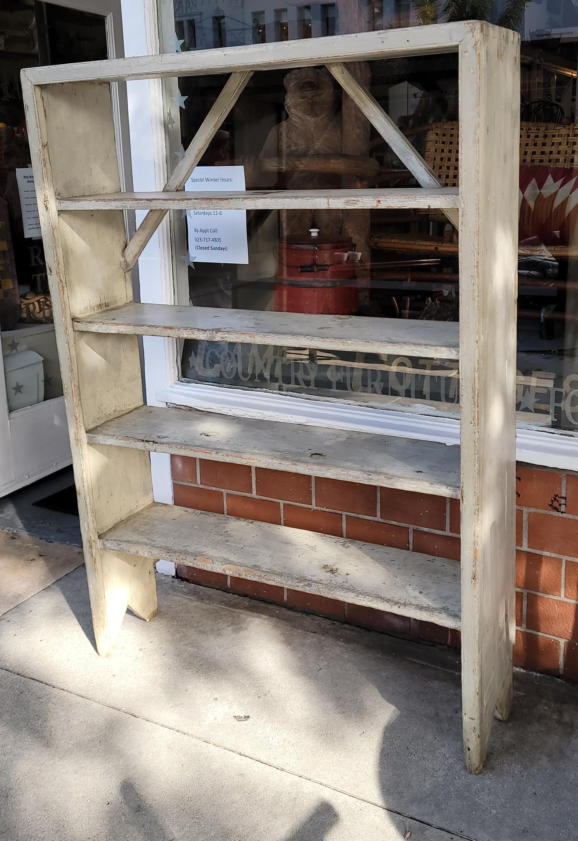 Early 19th C Original Grey Painted Shelf In Good Condition For Sale In Los Angeles, CA