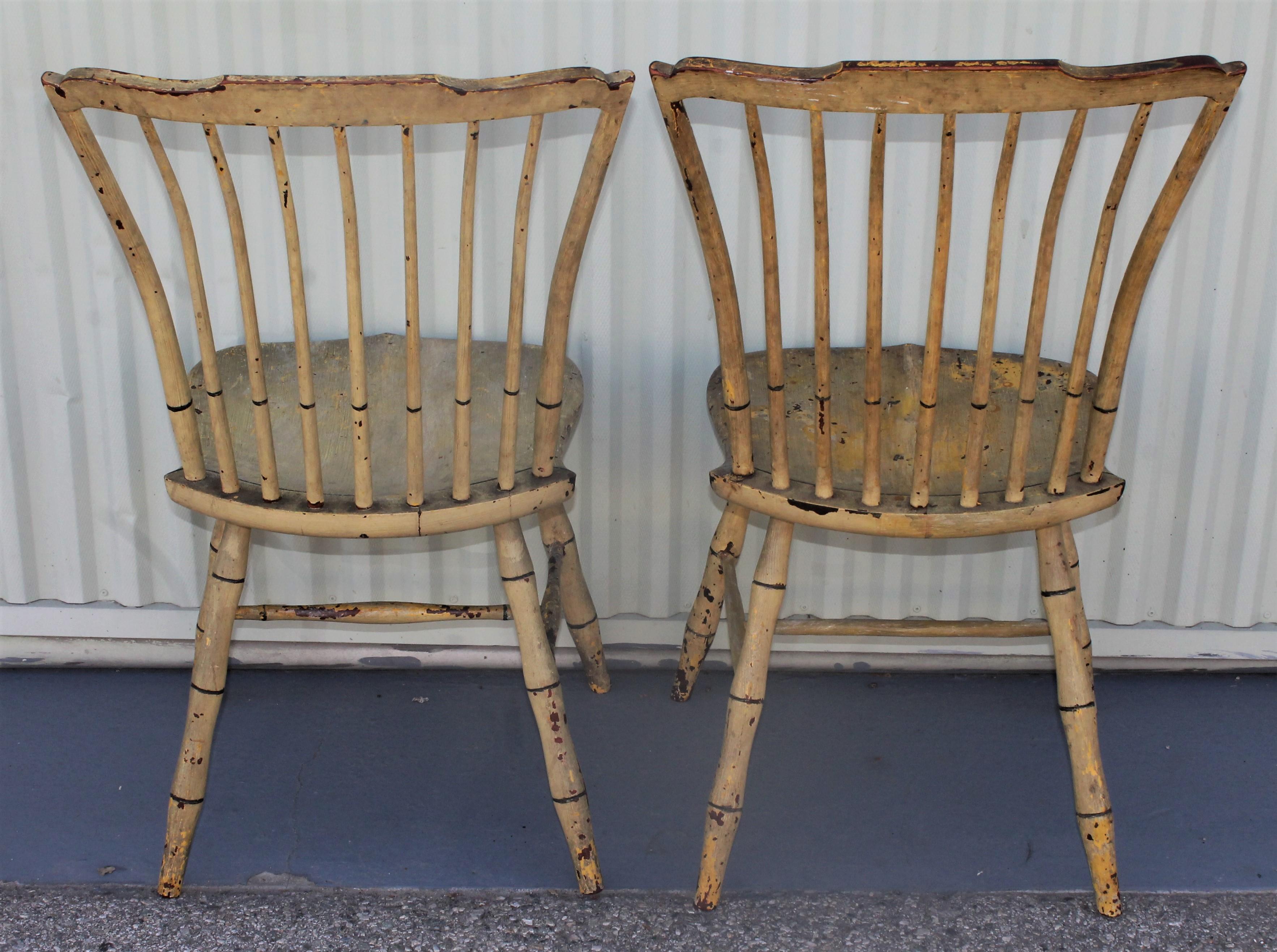 Early 19th Century Original Mustard Painted Step Down Windsor Chairs 1