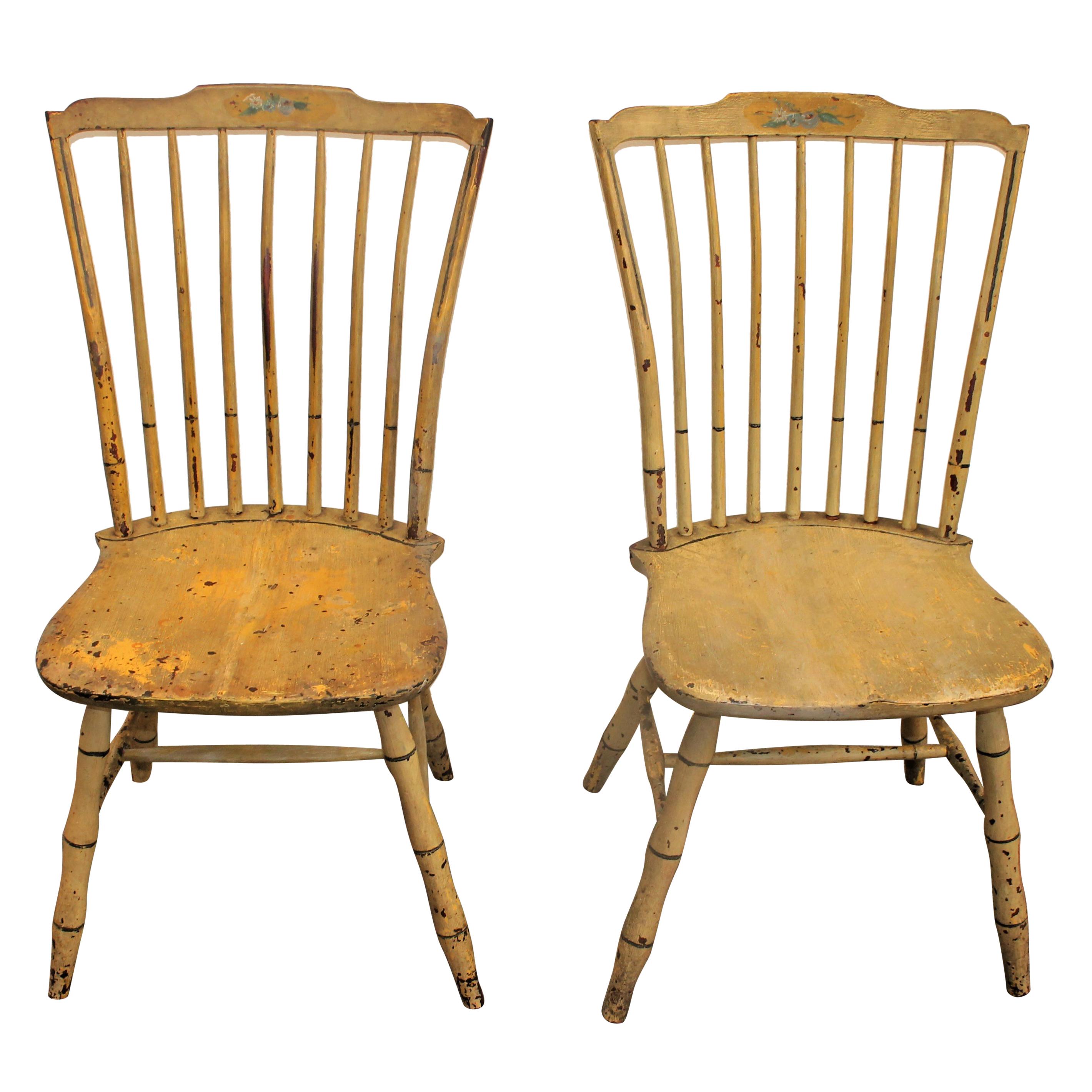 Early 19th Century Original Mustard Painted Step Down Windsor Chairs