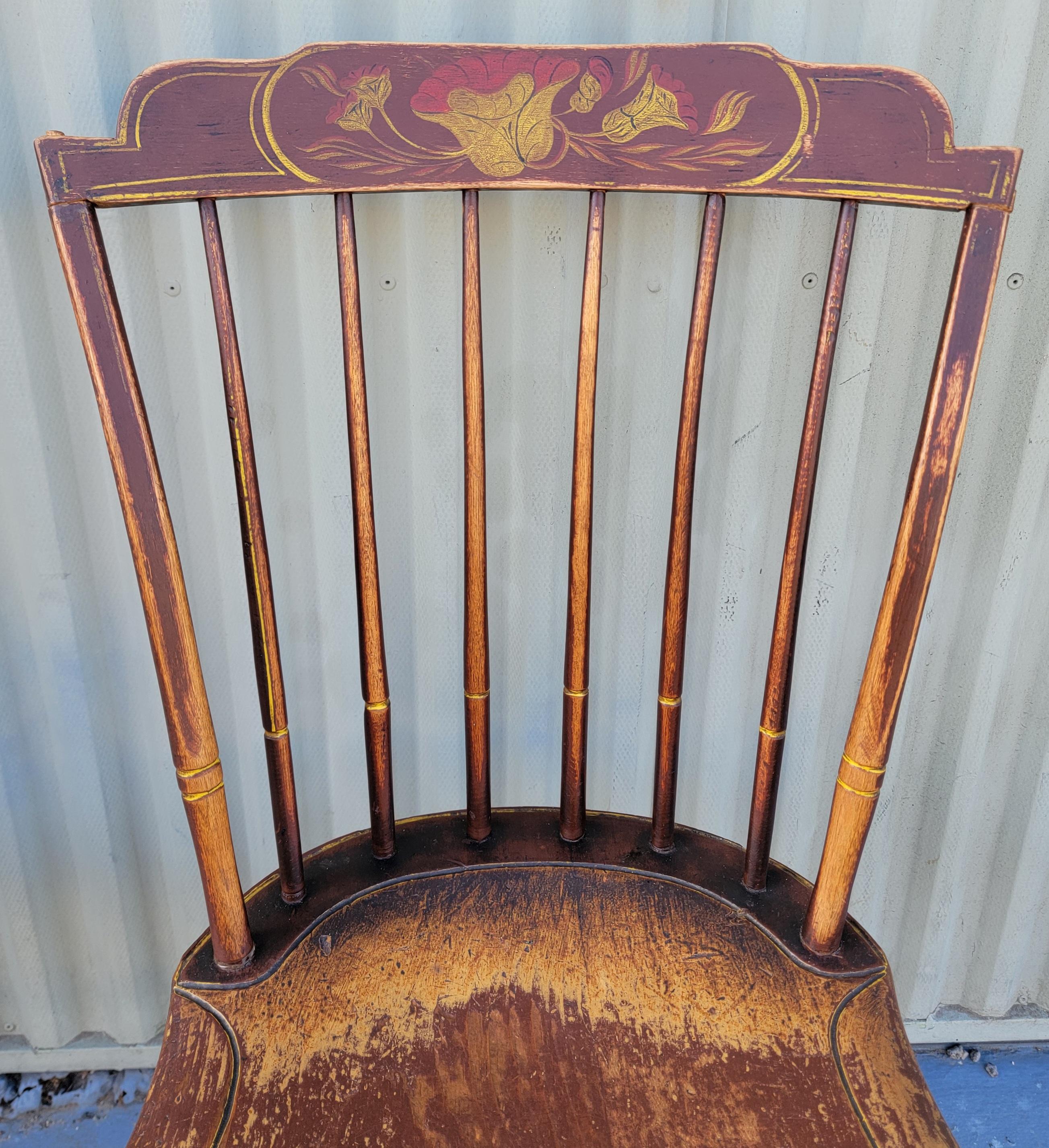 Hand-Painted Early 19Thc Original Paint Decorated Windsor Chairs For Sale