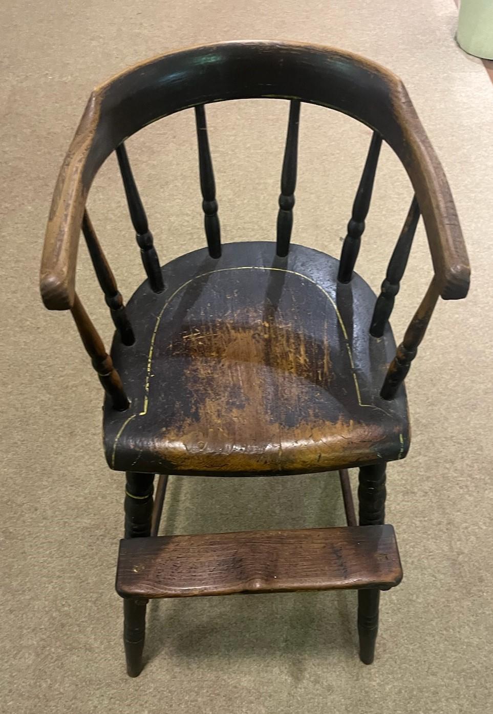 Wood Early 19Thc Original Painted  Child's  Height Chair From New England  For Sale