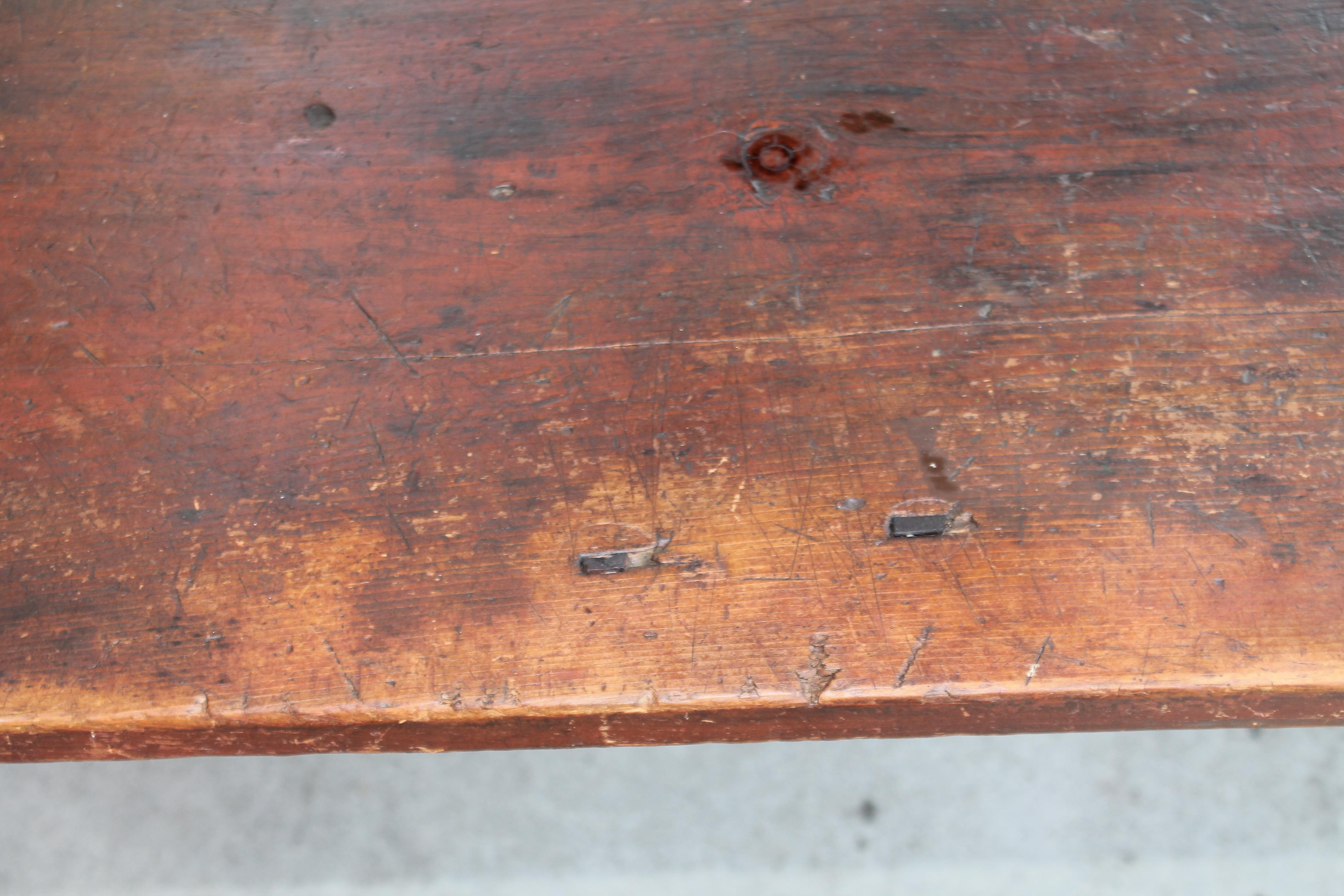 Hand-Crafted Early 19thc Original Red Painted Pennsylvania Farm Table For Sale