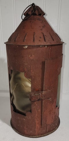 Early 19Thc Original Red Painted Punched Tin Lantern