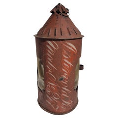 Antique Early 19Thc Original Red Painted Punched Tin Lantern
