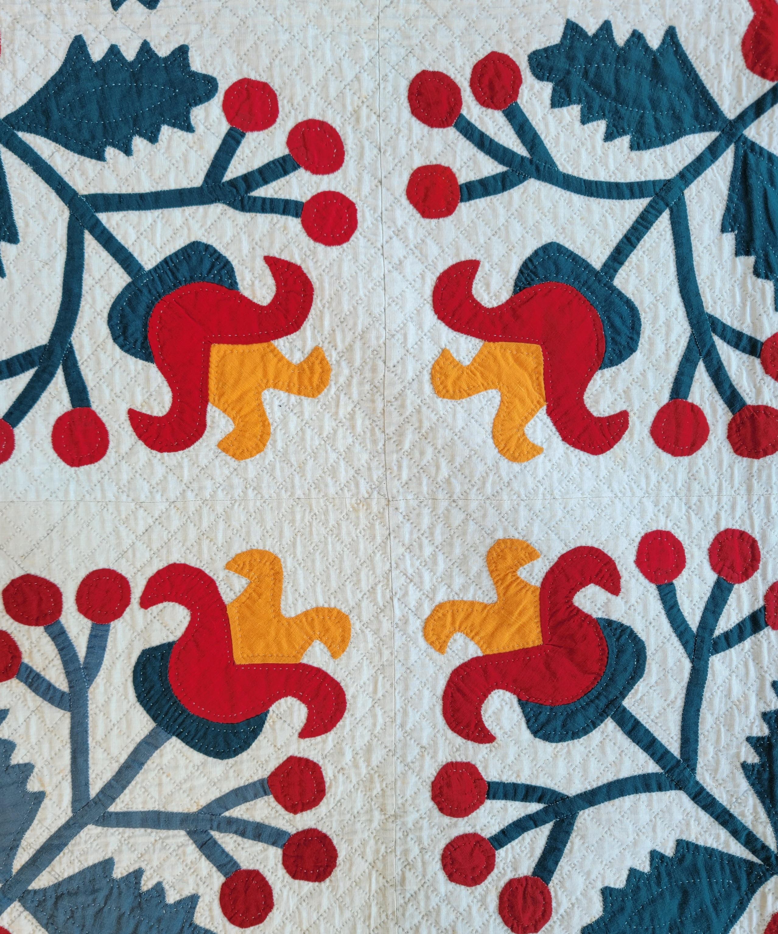 Adirondack Early 19thc Pennsylvania Folky Tulip Applique