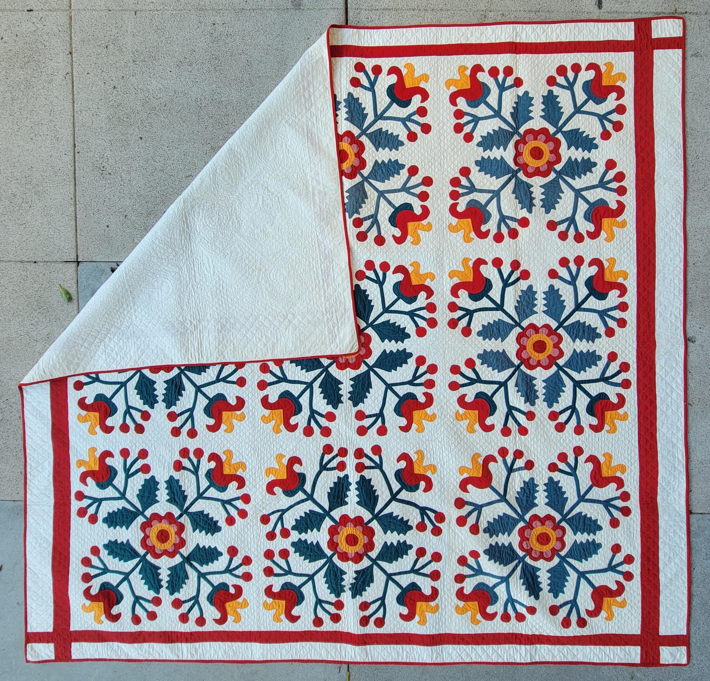 Appliqué Early 19thc Pennsylvania Folky Tulip Applique