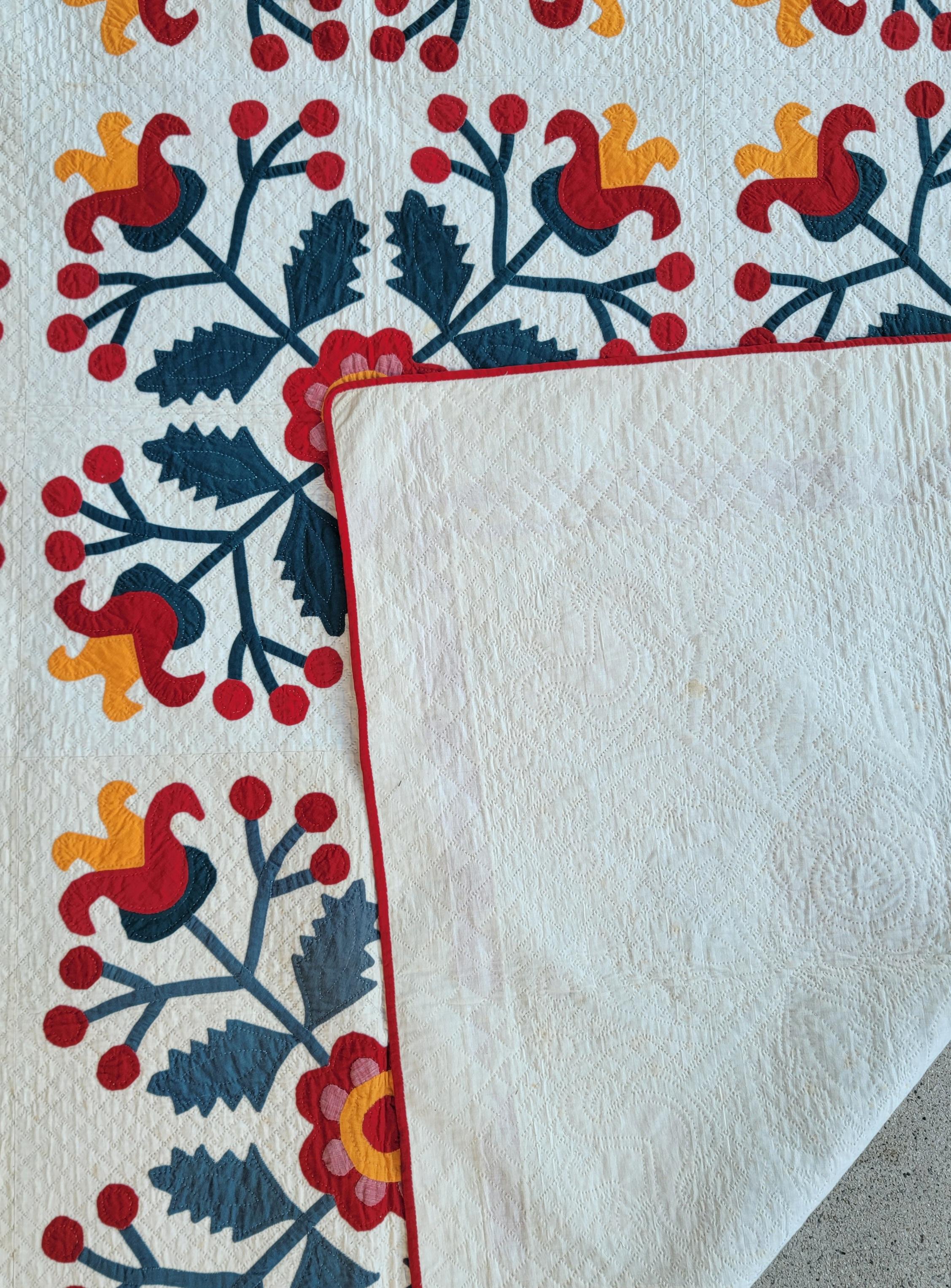 Early 19thc Pennsylvania Folky Tulip Applique In Good Condition In Los Angeles, CA
