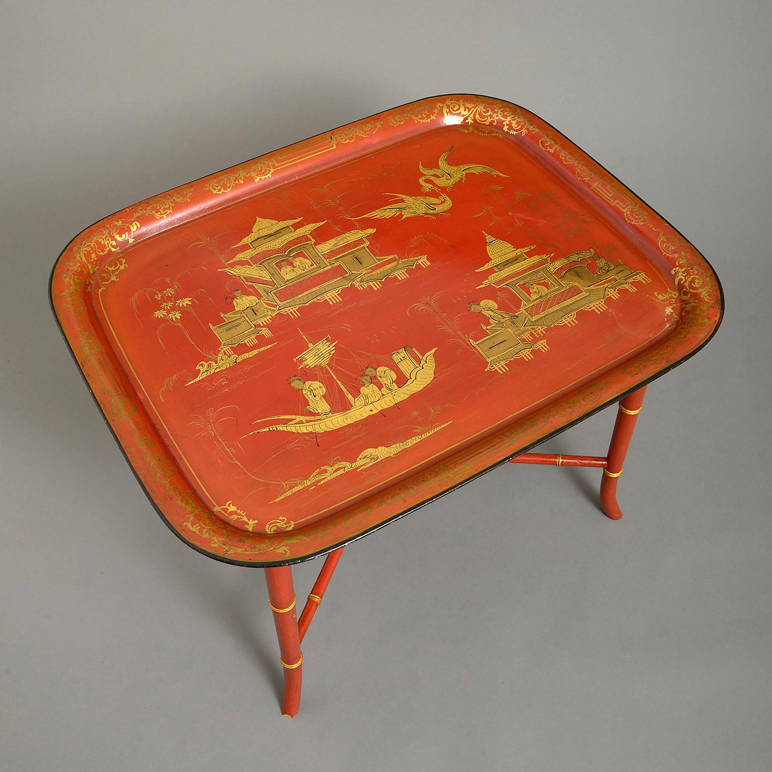 Chinoiserie Early 19th Century Regency Japanned Tôle Tray forming a Coffee Table