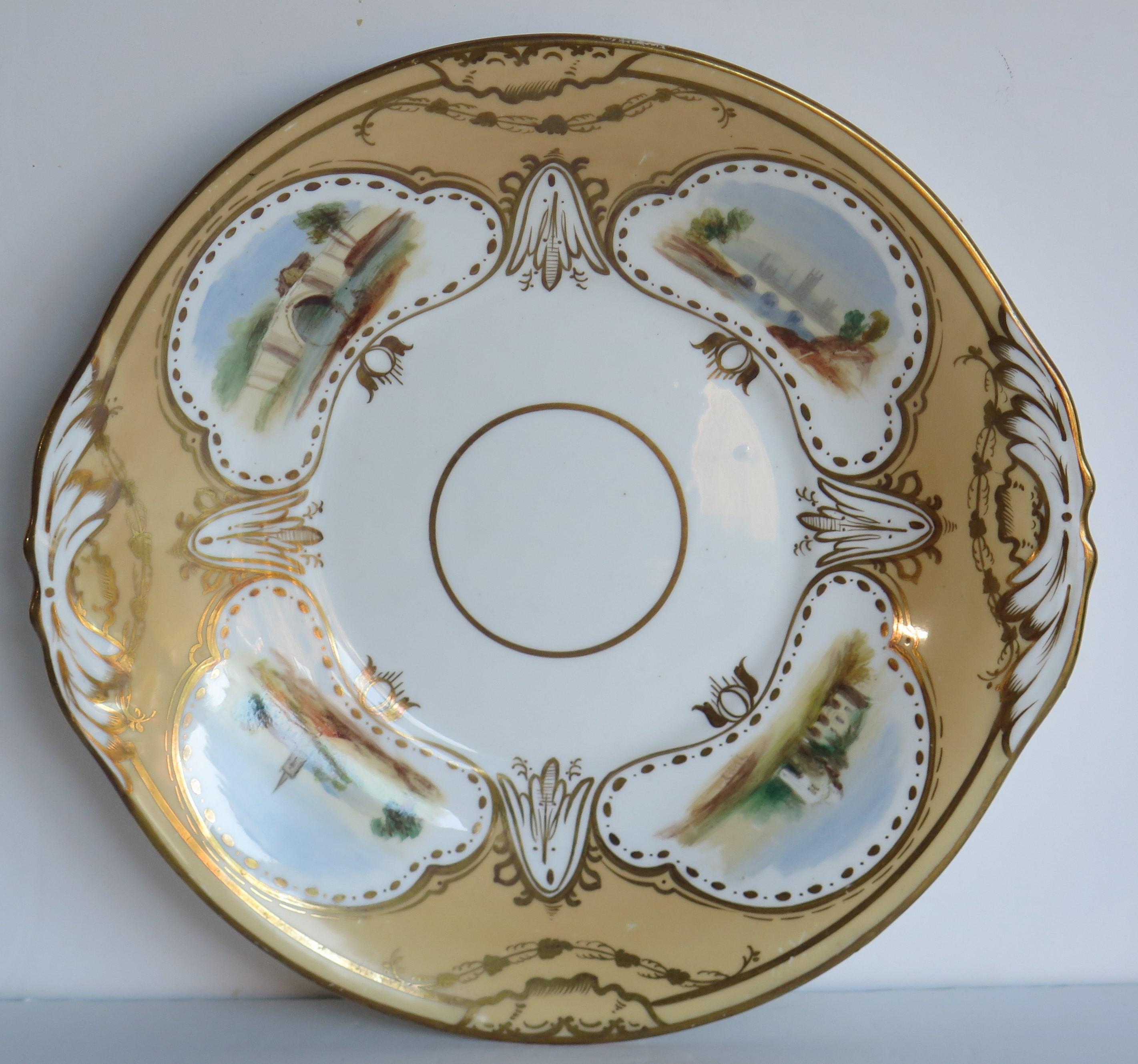 Set of Ten Desert Plates by Rockingham porcelain Hand Painted Scenes, Circa 1825 For Sale 1