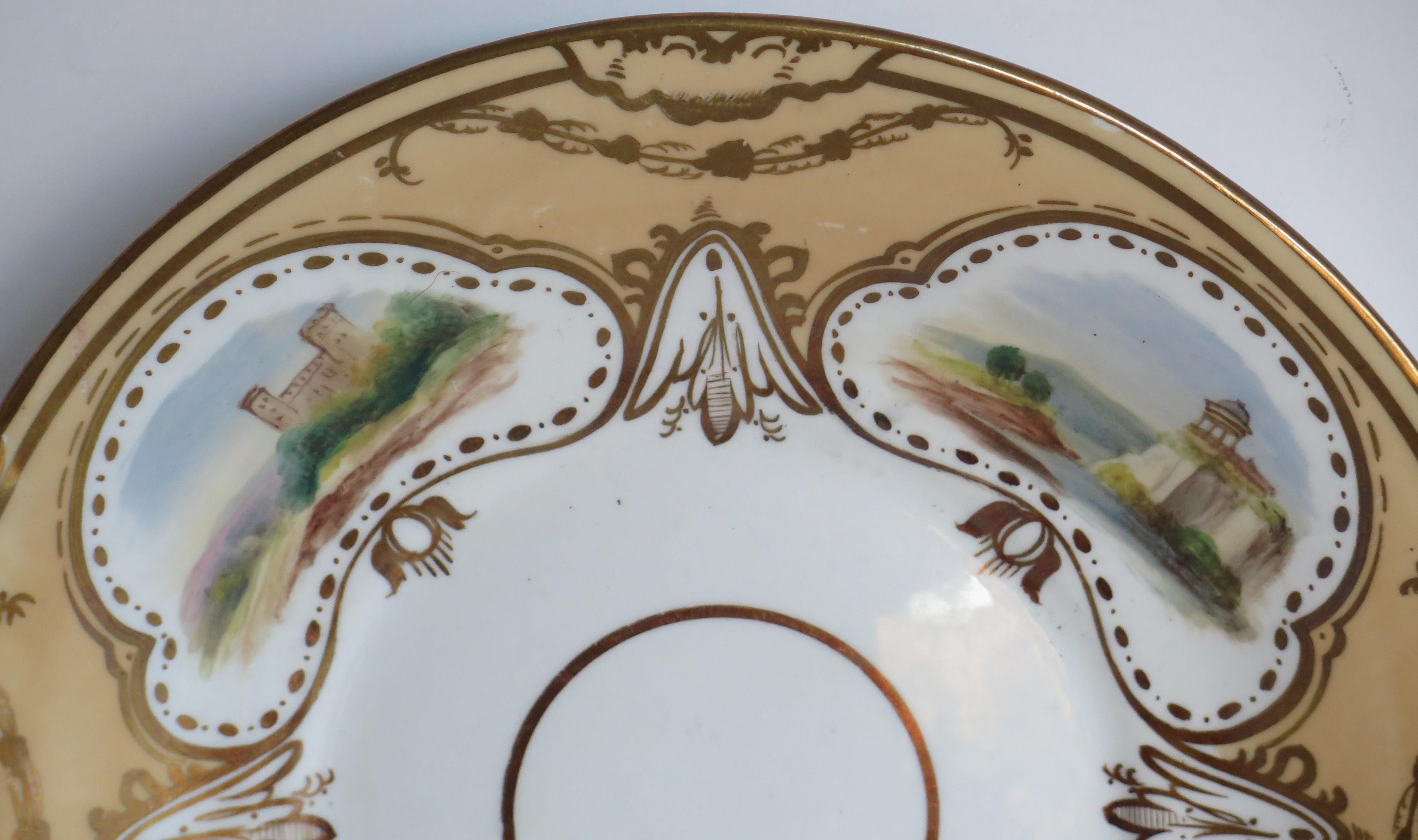 Set of Ten Desert Plates by Rockingham porcelain Hand Painted Scenes, Circa 1825 For Sale 5