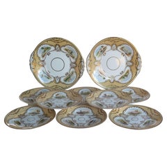 Set of 10 Desert or Sandwich Plates  porcelain Hand Painted Scenes, Circa 1825