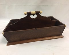 Early 19thc Scrimshaw and Walnut Hand Carved with Heart Cutlery Caddy