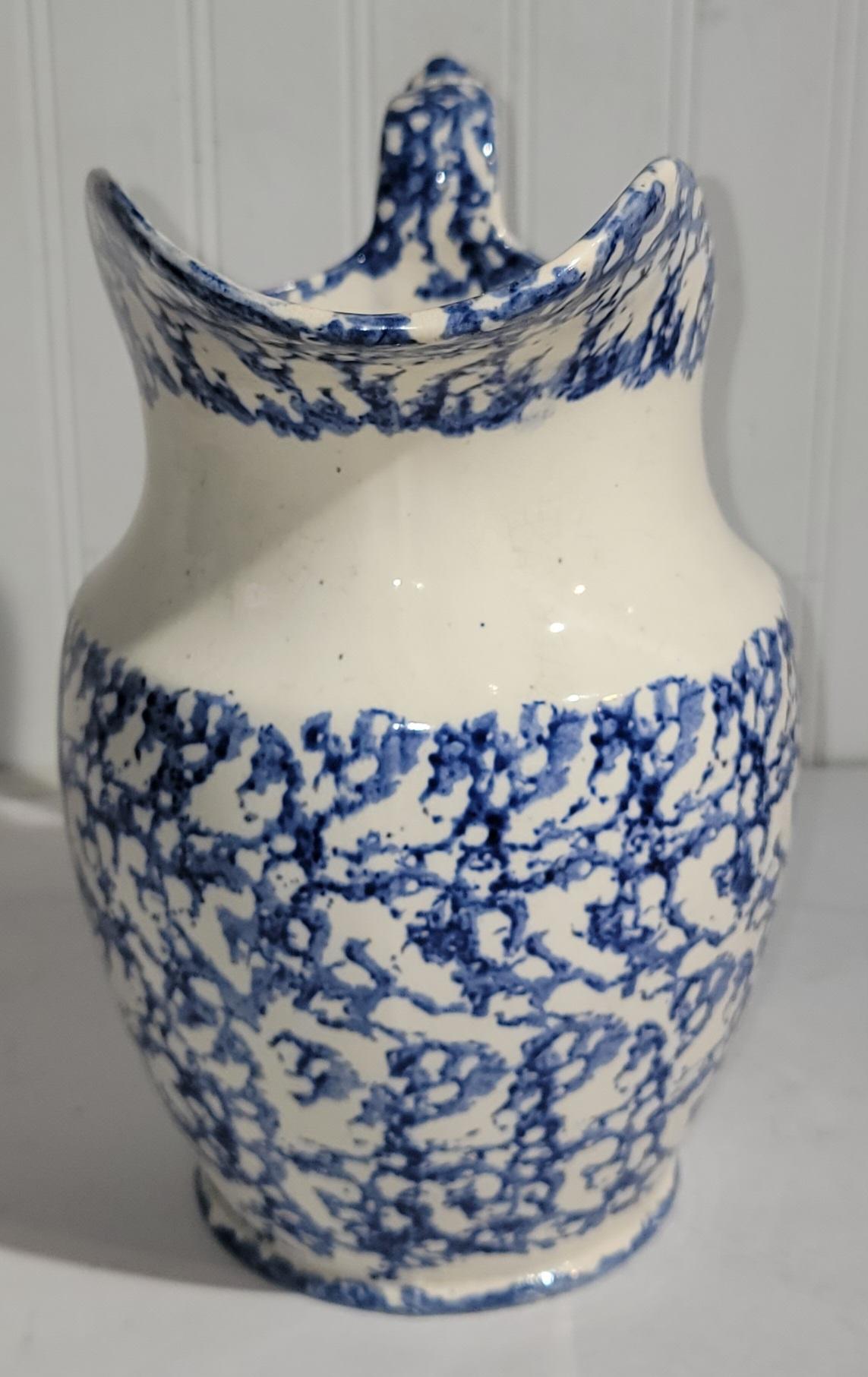 American Early 19thc Soft Paste  Sponge Ware Pitcher For Sale