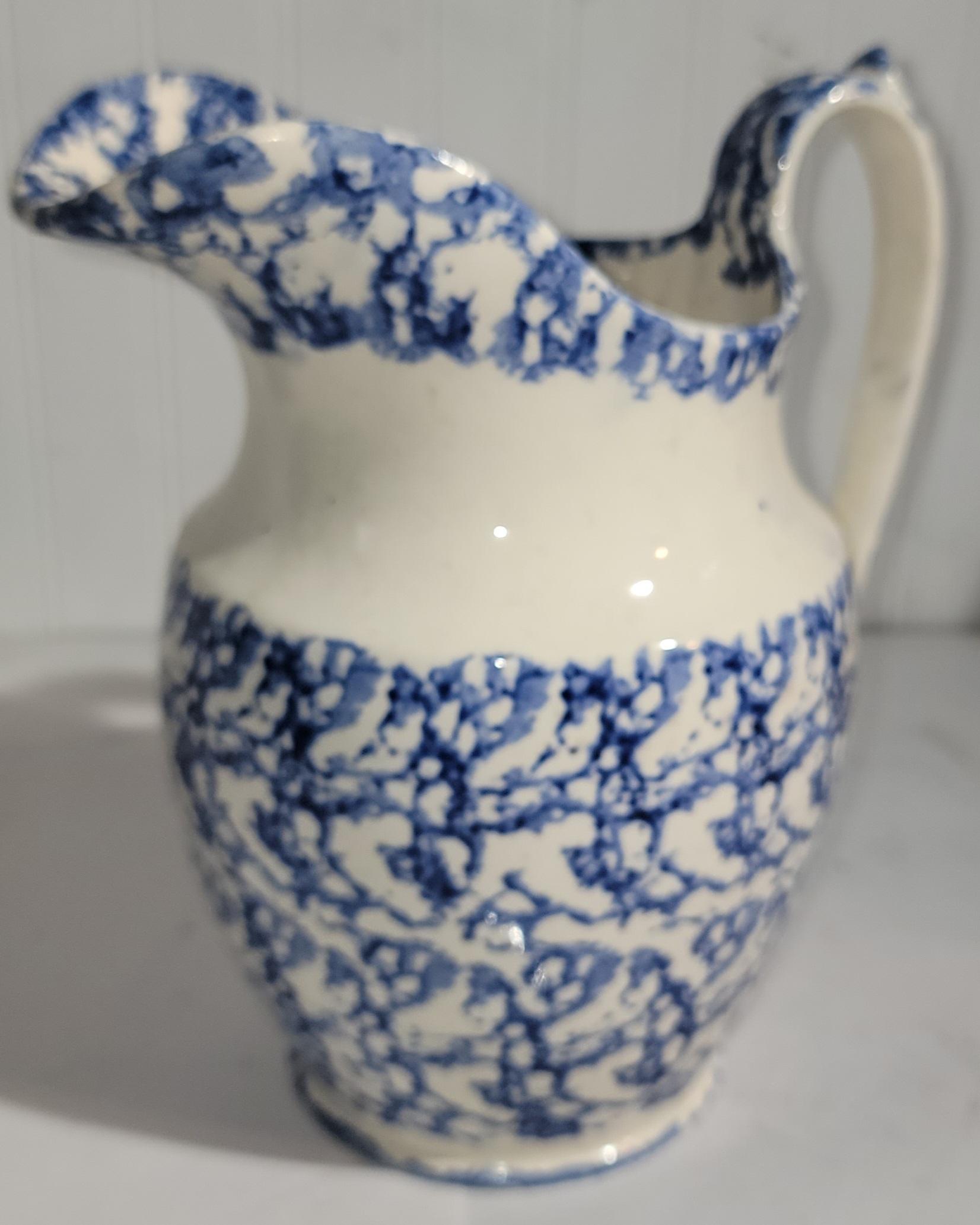 Hand-Crafted Early 19thc Soft Paste  Sponge Ware Pitcher For Sale