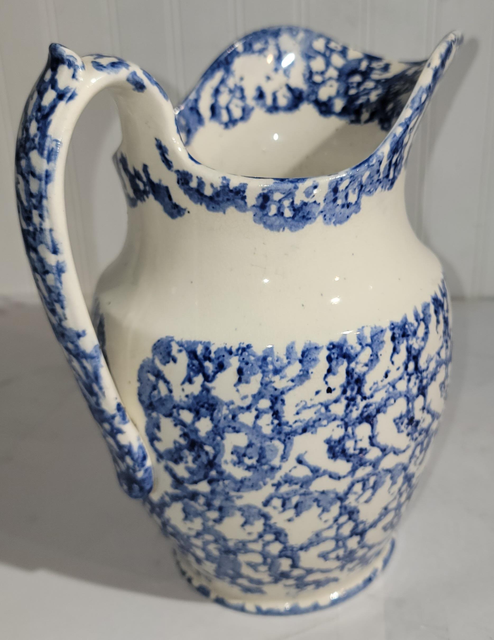 19th Century Early 19thc Soft Paste  Sponge Ware Pitcher For Sale