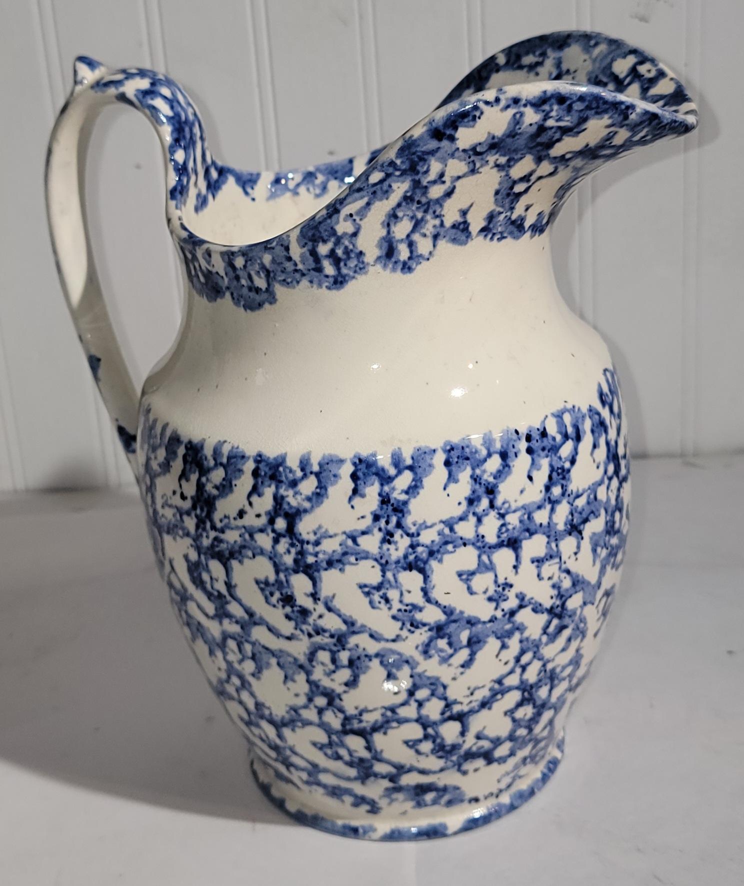 Early 19thc Soft Paste  Sponge Ware Pitcher For Sale
