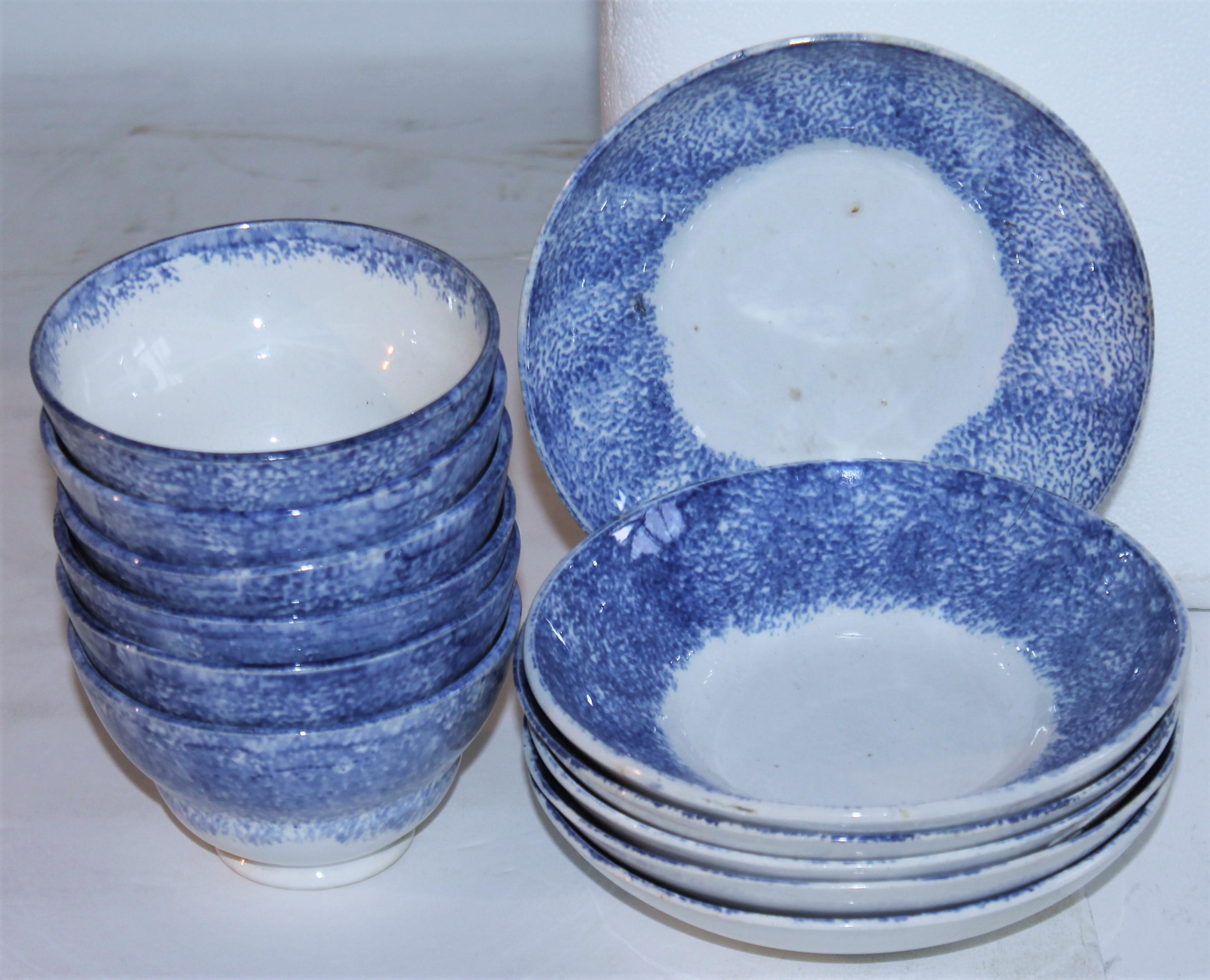 19th Century Early 19thc Spatter Ware Cups & Saucer Set / Set of Six For Sale