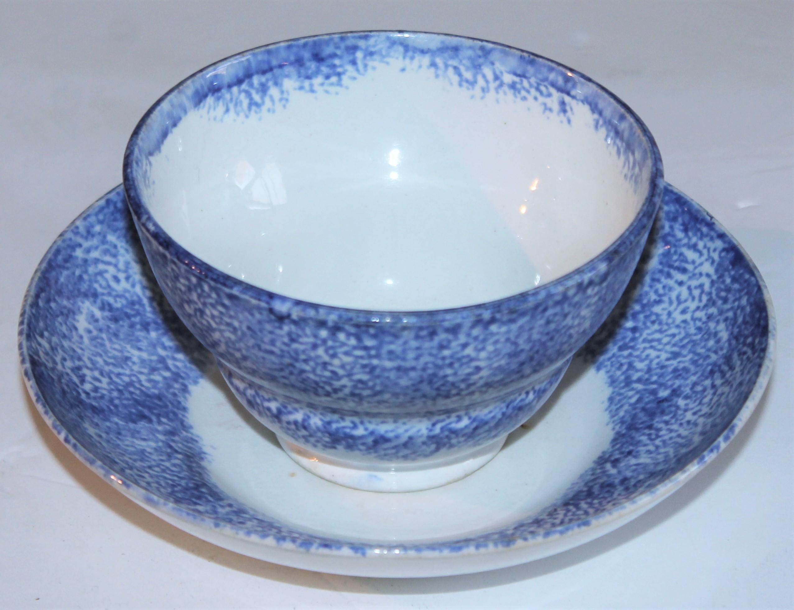 Early 19thc Spatter Ware Cups & Saucer Set / Set of Six For Sale 1