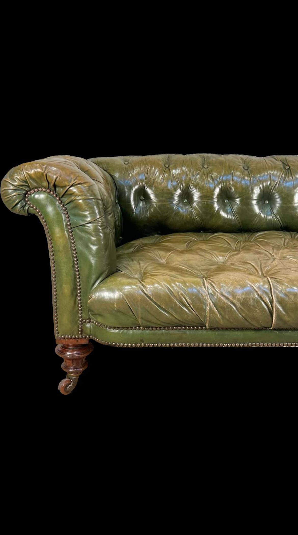 British Early 19thC William IV Chesterfield Sofa in Beautiful Green Leathers For Sale