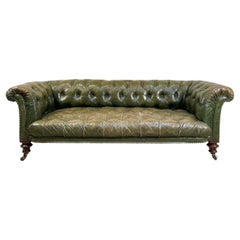 Antique Early 19thC William IV Chesterfield Sofa in Beautiful Green Leathers