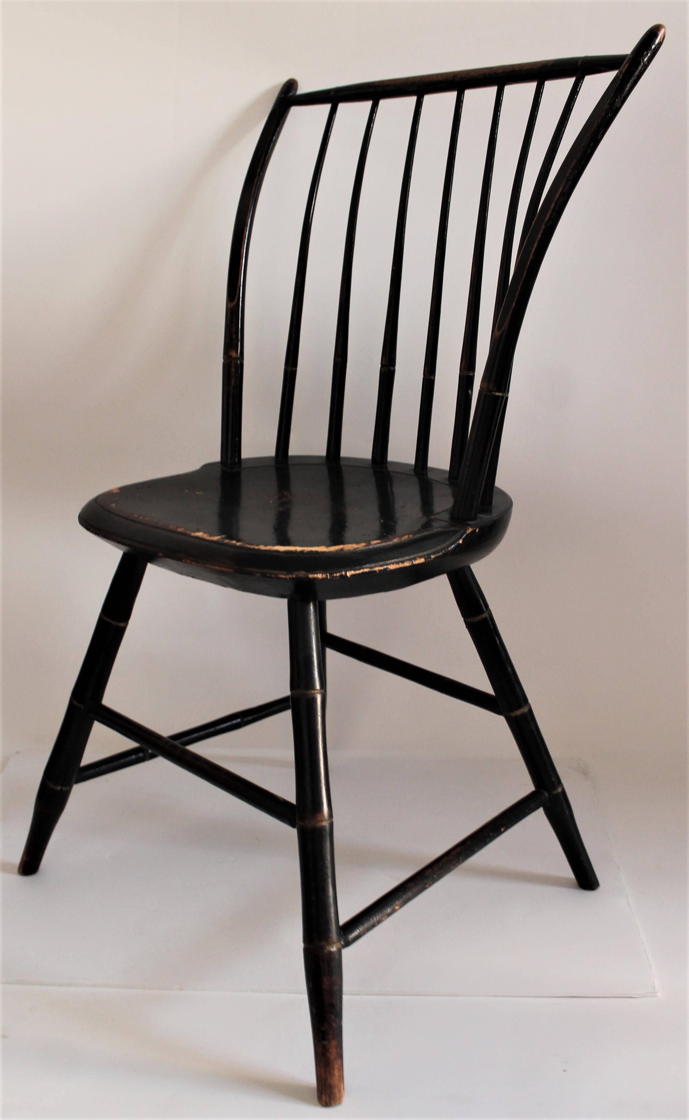 Country Early 19th Century Windsor Chair in Original Black Paint For Sale
