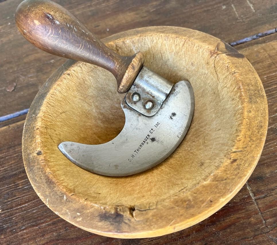 Adirondack Early 19thc Wood Bowl & Chopper Tool For Sale