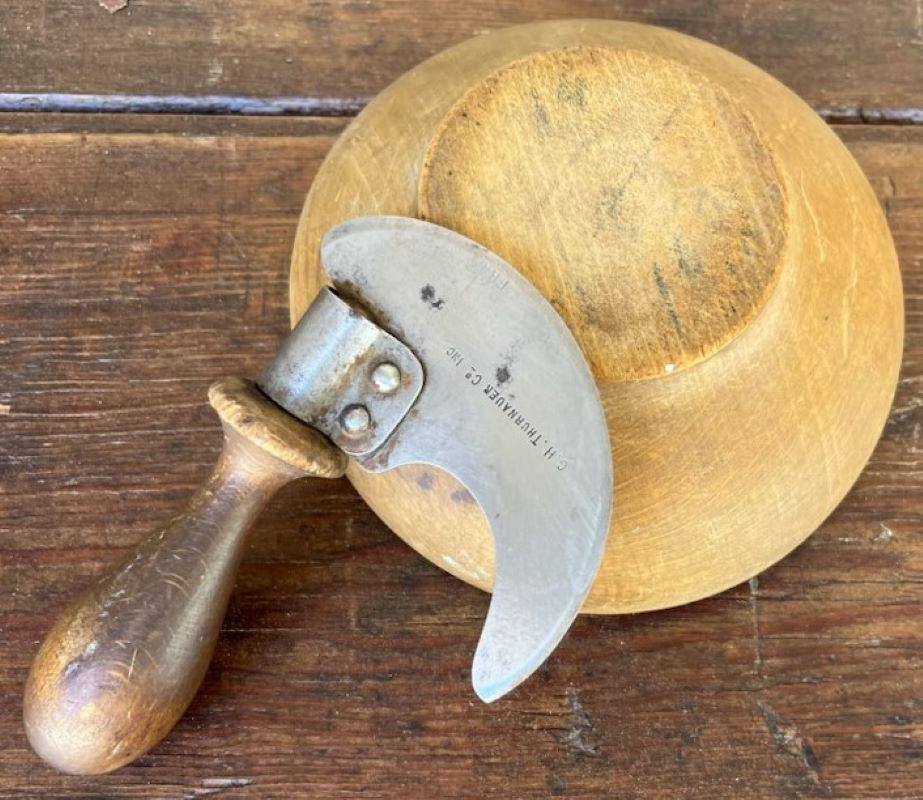 Early 19thc Wood Bowl & Chopper Tool In Good Condition For Sale In Los Angeles, CA