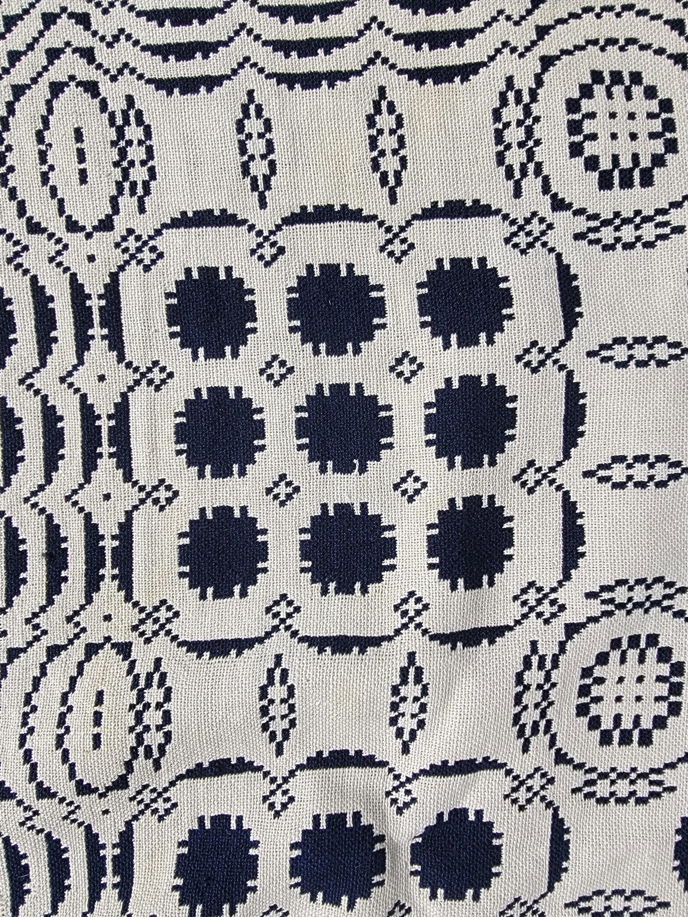 Laine Début du 19ème siècle, couvre-lit double tissé en indigo et blanc en vente