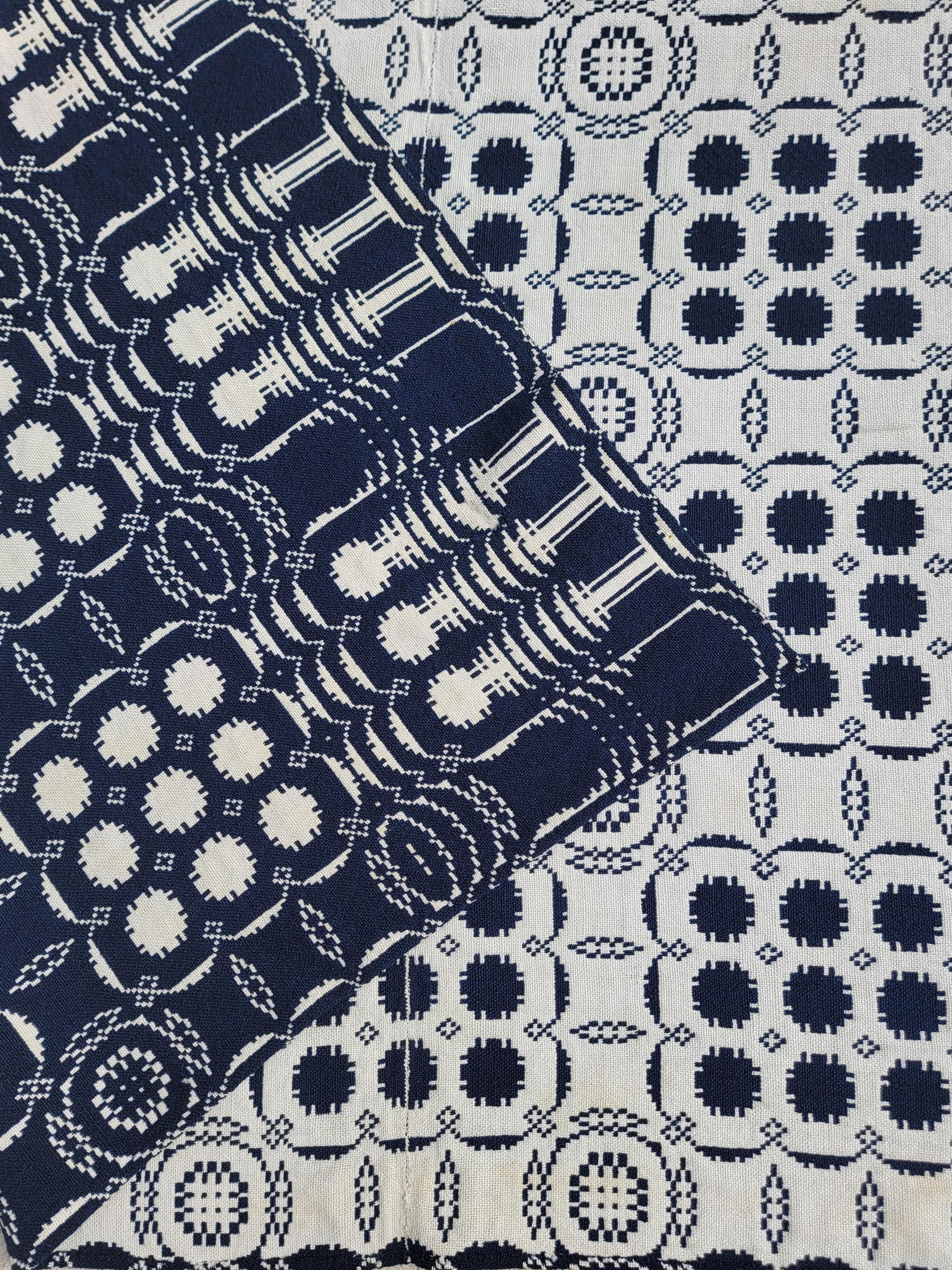 Début du 19ème siècle, couvre-lit double tissé en indigo et blanc en vente 1
