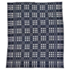 Early 19Thc Woven Double Weave Coverlet in Indigo & White