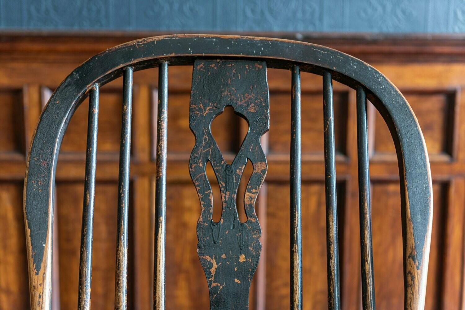 Ash Early 19th Century English Ebonized Windsor Hoop Back Chair