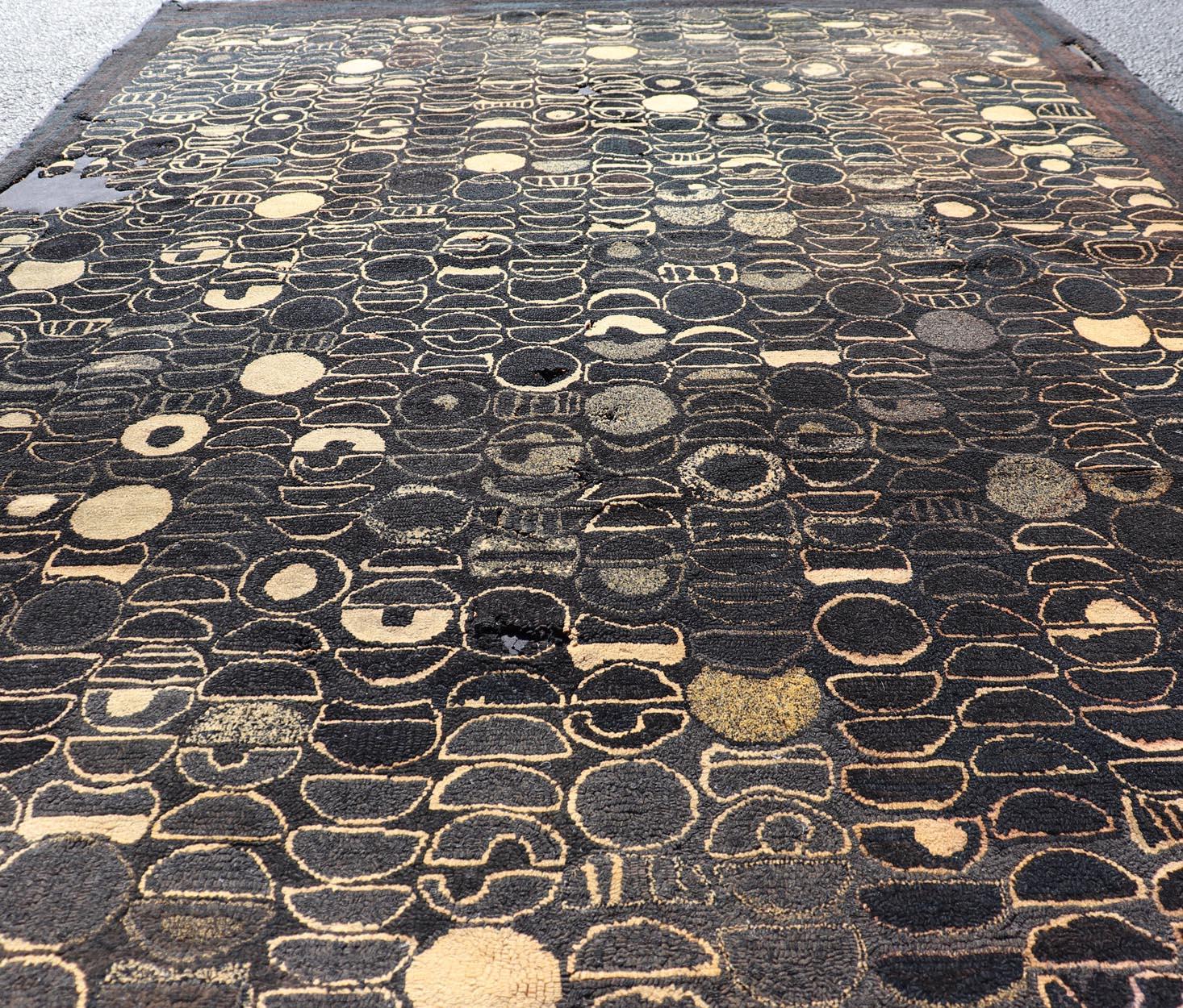 Early 20 Century American Hooked Rug with inspired by Modern Art 4'8 x 7'2 For Sale 9