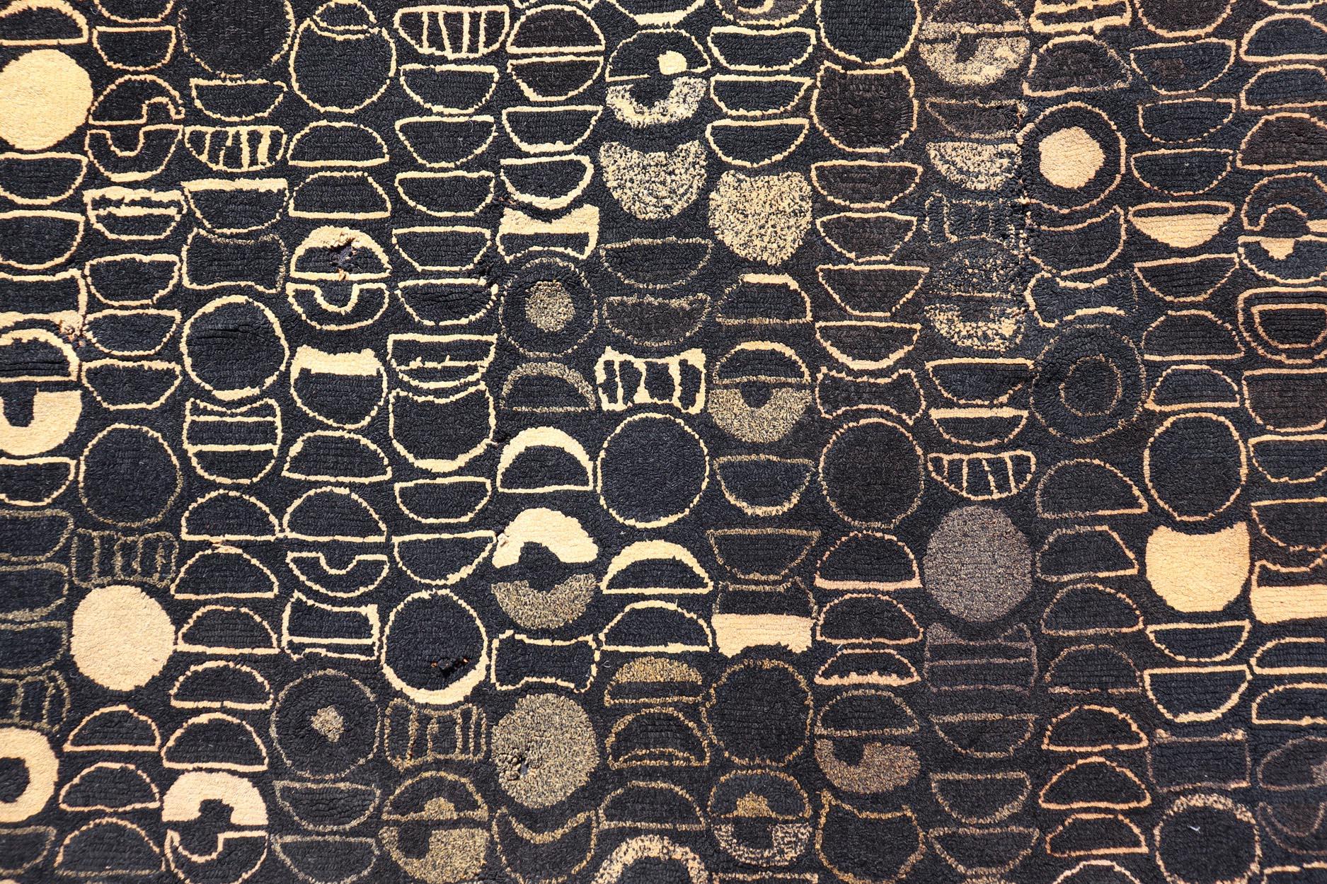 Cotton Early 20 Century American Hooked Rug with inspired by Modern Art 4'8 x 7'2 For Sale