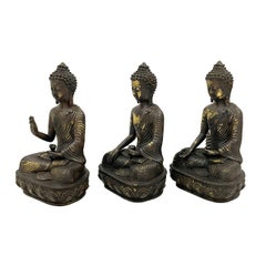 Early 20 Century Antique Carved Bronze 3 Generations of Buddha Statues