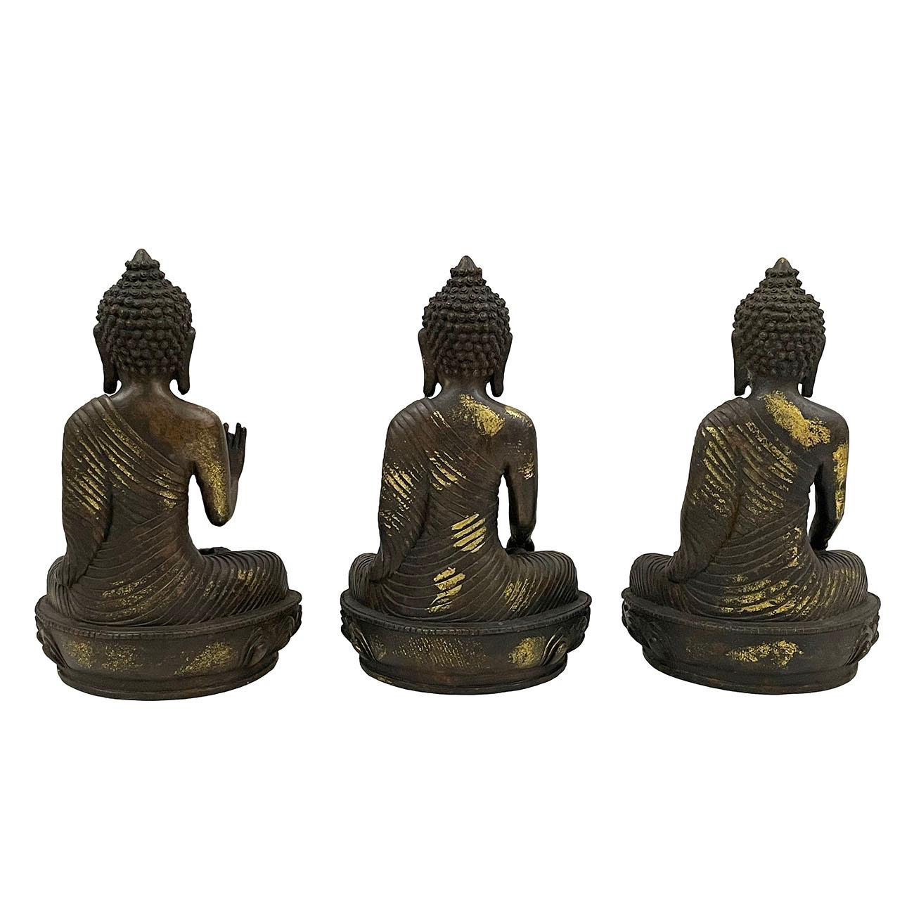 Early 20 Century Antique Carved Bronze 3 Generations of Buddha Statues For Sale 1