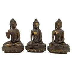 Estatuas de Buda de 3 Generaciones de Bronce Tallado Antiguo de principios del siglo XX