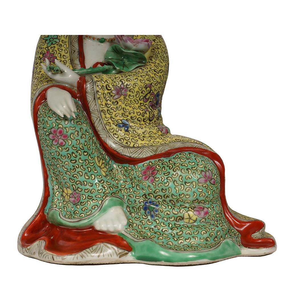 Chinese Export Early 20 Century Chinese Famille-Rose Porcelain Kwan Yin Statuary
