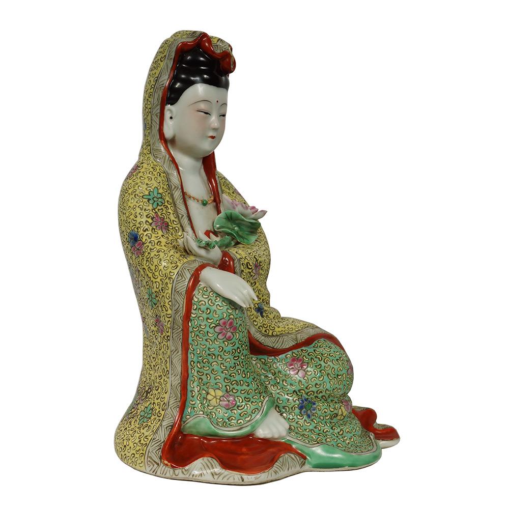 Early 20 Century Chinese Famille-Rose Porcelain Kwan Yin Statuary 1