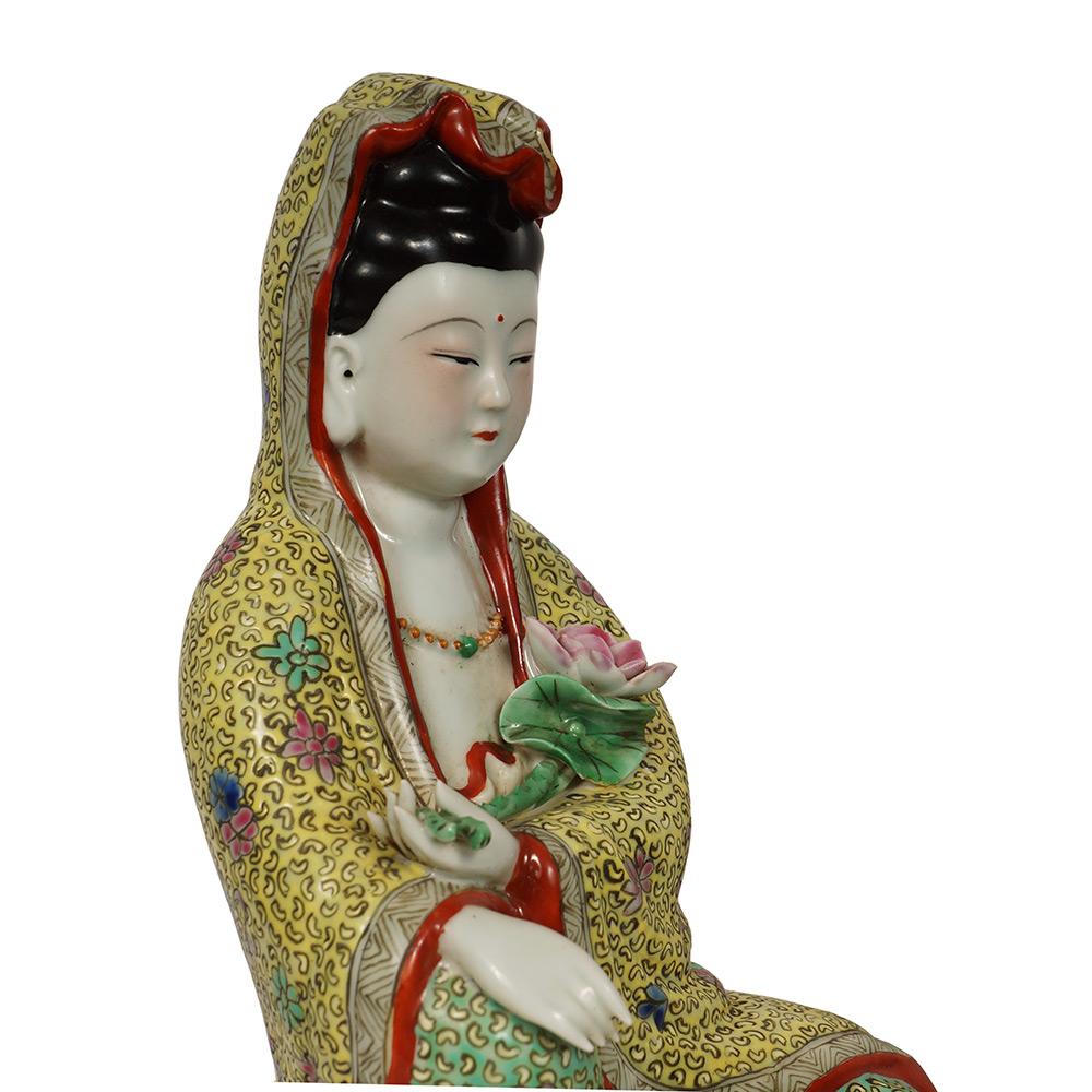 Early 20 Century Chinese Famille-Rose Porcelain Kwan Yin Statuary 2