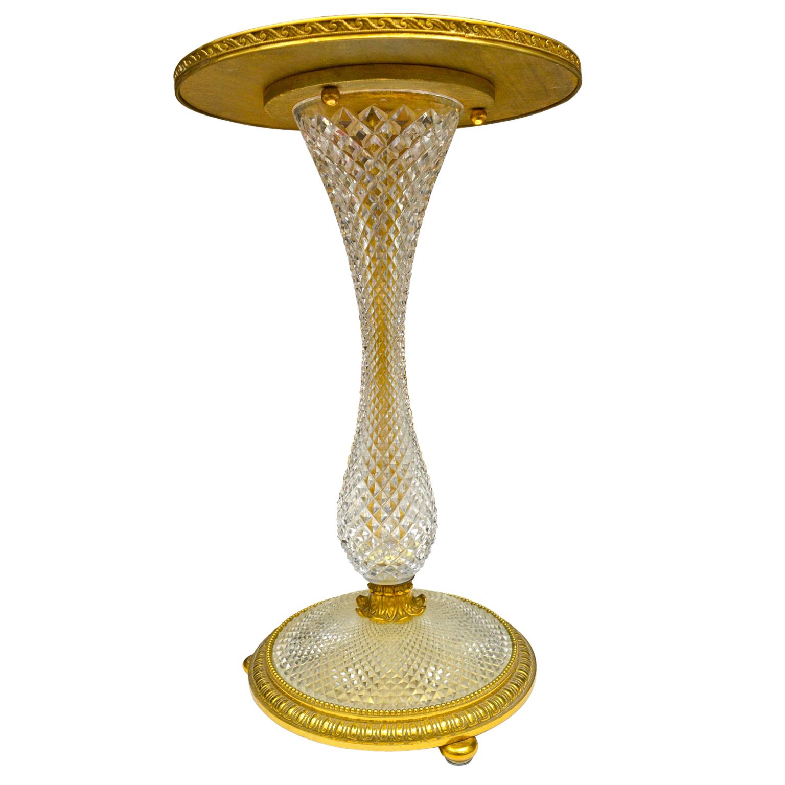 Neoclassical Revival Early 20 Century Cut Crystal and Gilt Bronze Lamp Table Attributed to Baccarat
