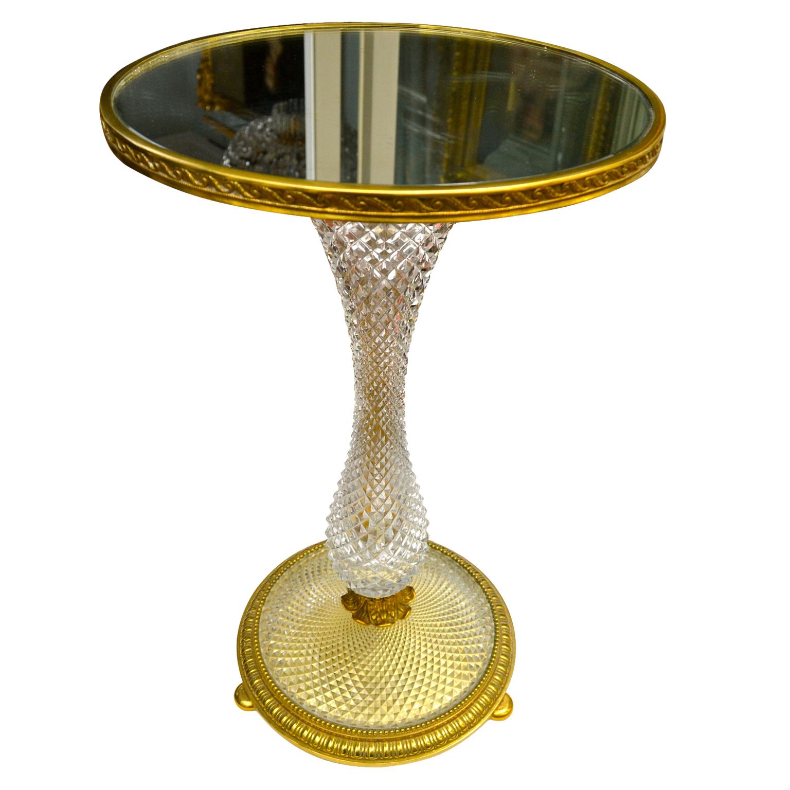 French Early 20 Century Cut Crystal and Gilt Bronze Lamp Table Attributed to Baccarat