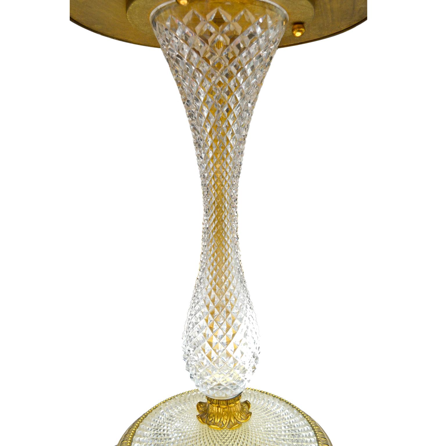 Faceted Early 20 Century Cut Crystal and Gilt Bronze Lamp Table Attributed to Baccarat