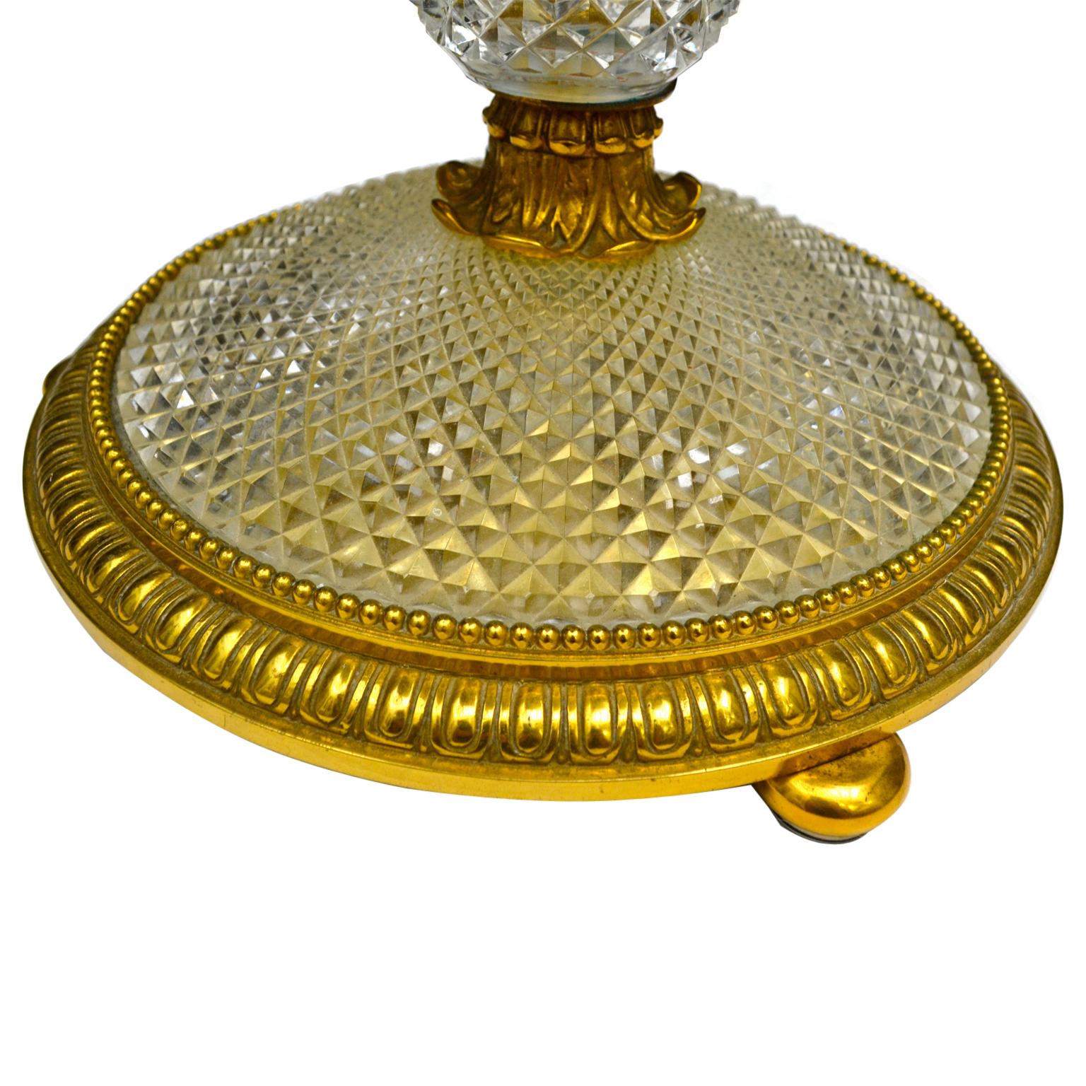 Early 20 Century Cut Crystal and Gilt Bronze Lamp Table Attributed to Baccarat In Good Condition In Vancouver, British Columbia