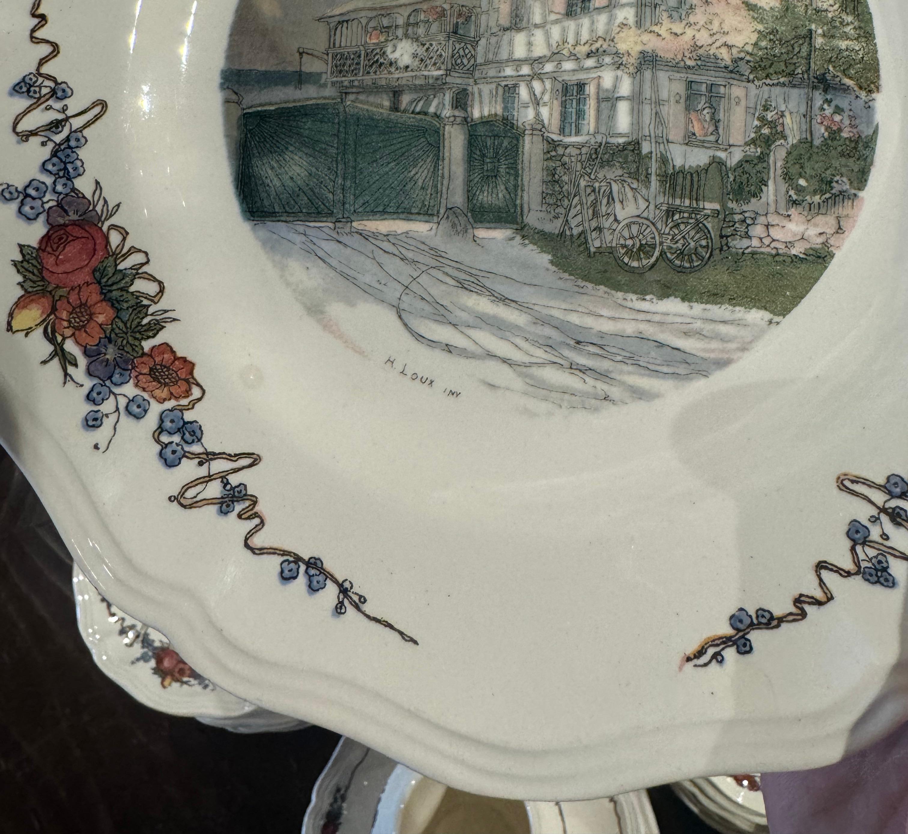 Early 20 Century French Porcelain Dinnerware, About 208 Pieces Signed H. Loux For Sale 5