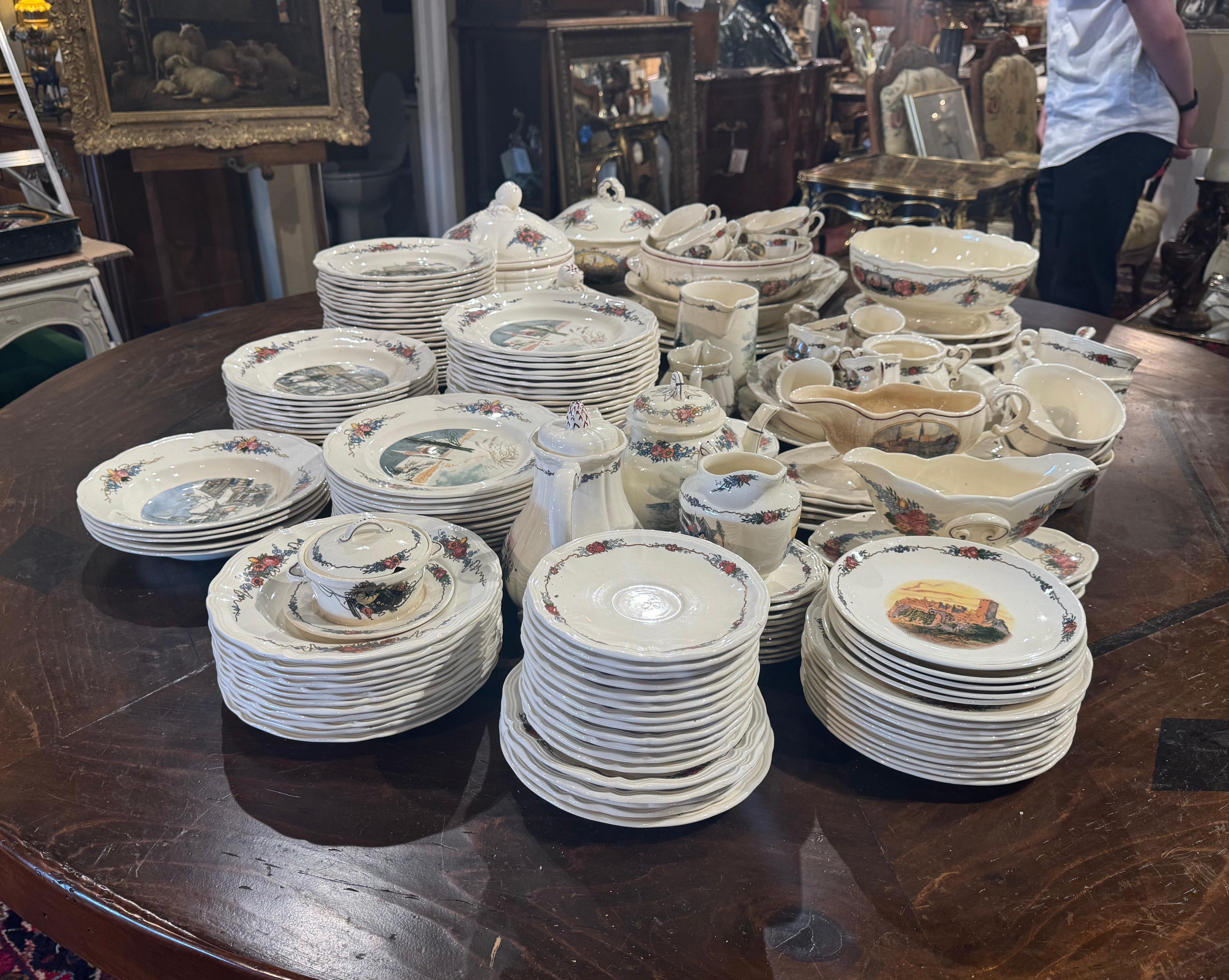 Early 20 Century French Porcelain Dinnerware, About 208 Pieces Signed H. Loux For Sale 1