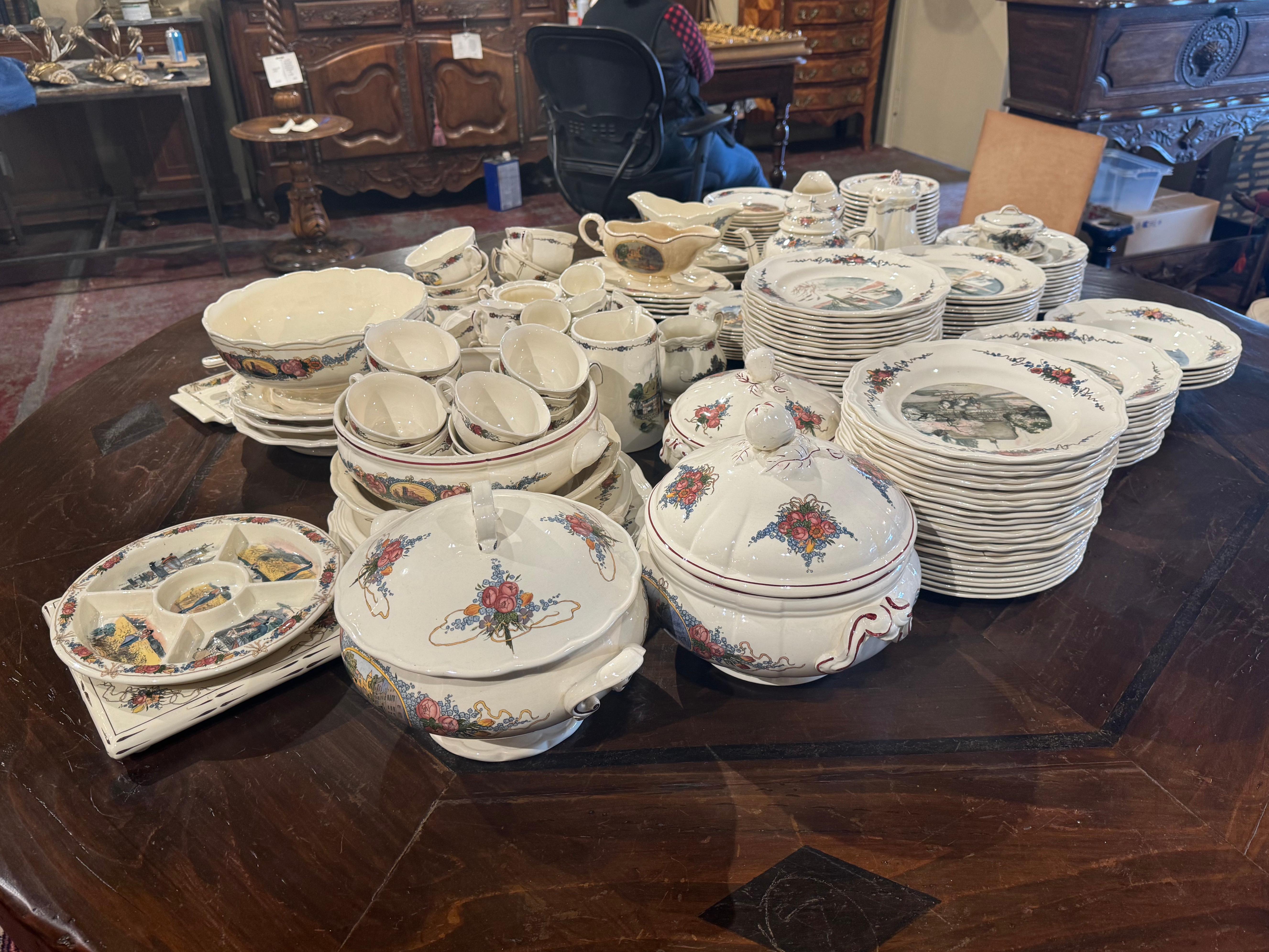 Early 20 Century French Porcelain Dinnerware, About 208 Pieces Signed H. Loux For Sale 3