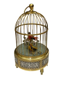 Early 20th Century Mechanical Wind Up French Singing Bird Cage Automaton