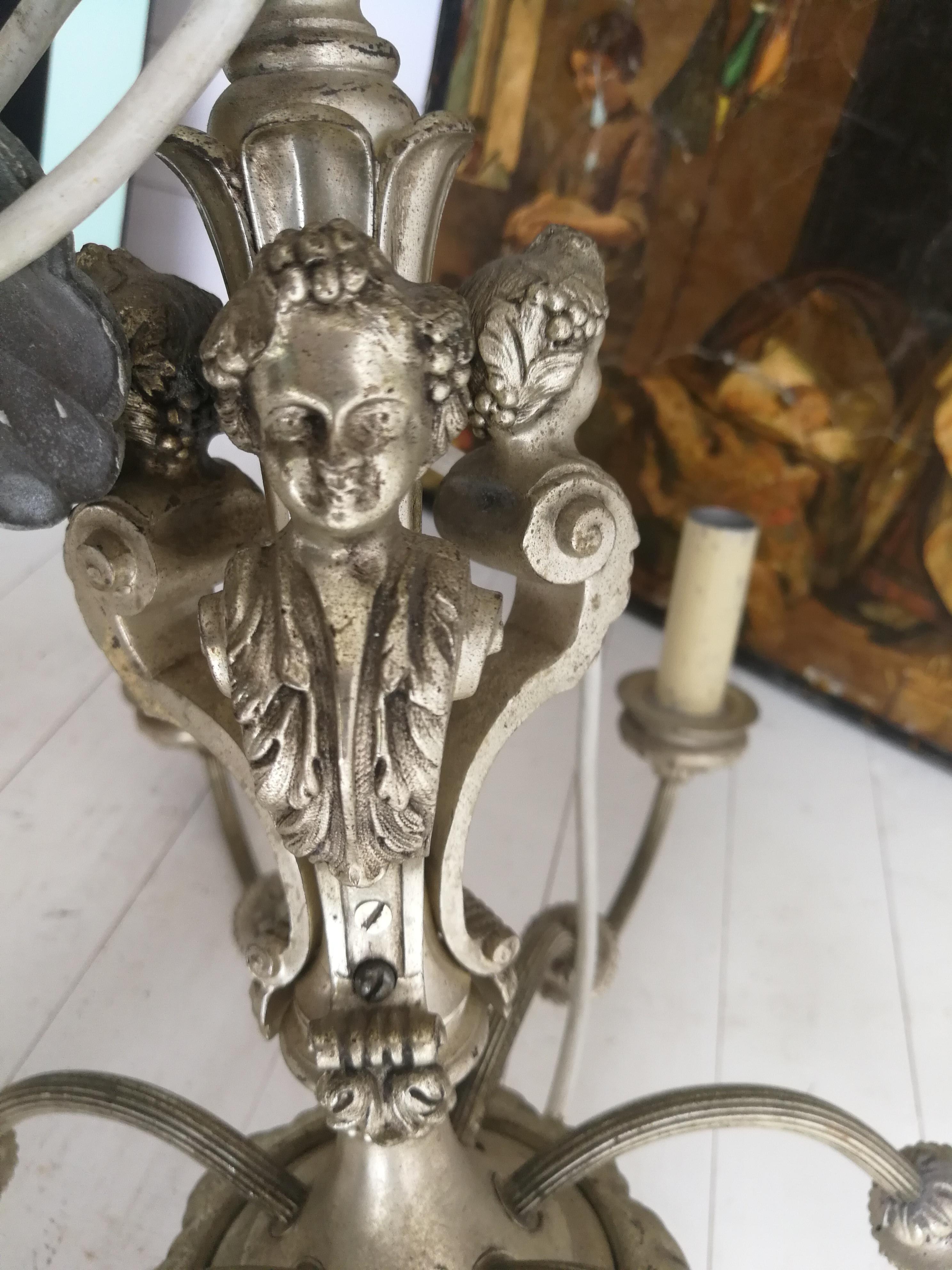 Early 20 Century Silvered 7 Arms Chandelier Baroque Style 5