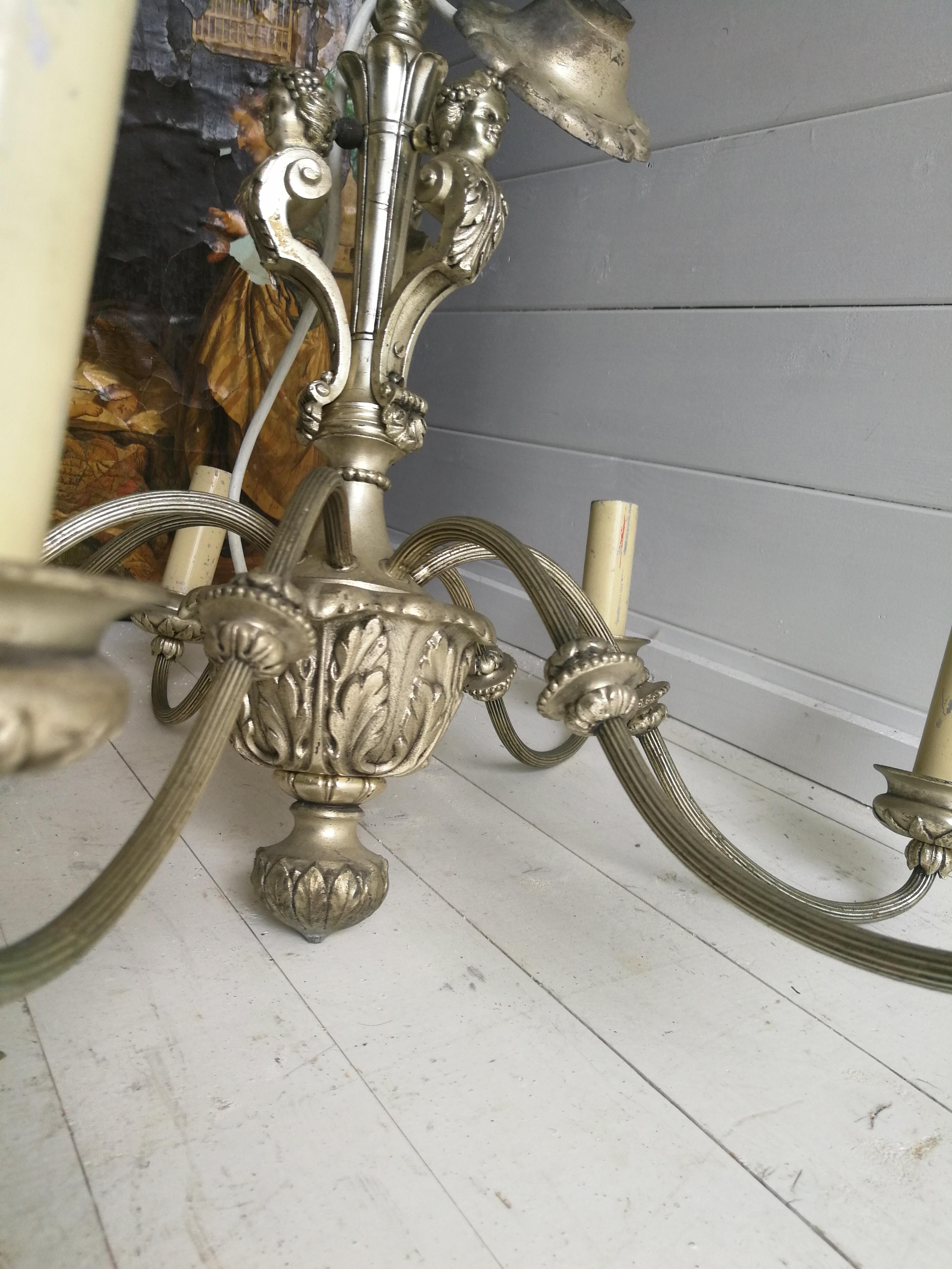 Early 20 Century Silvered 7 Arms Chandelier Baroque Style In Good Condition In Leamington Spa, GB