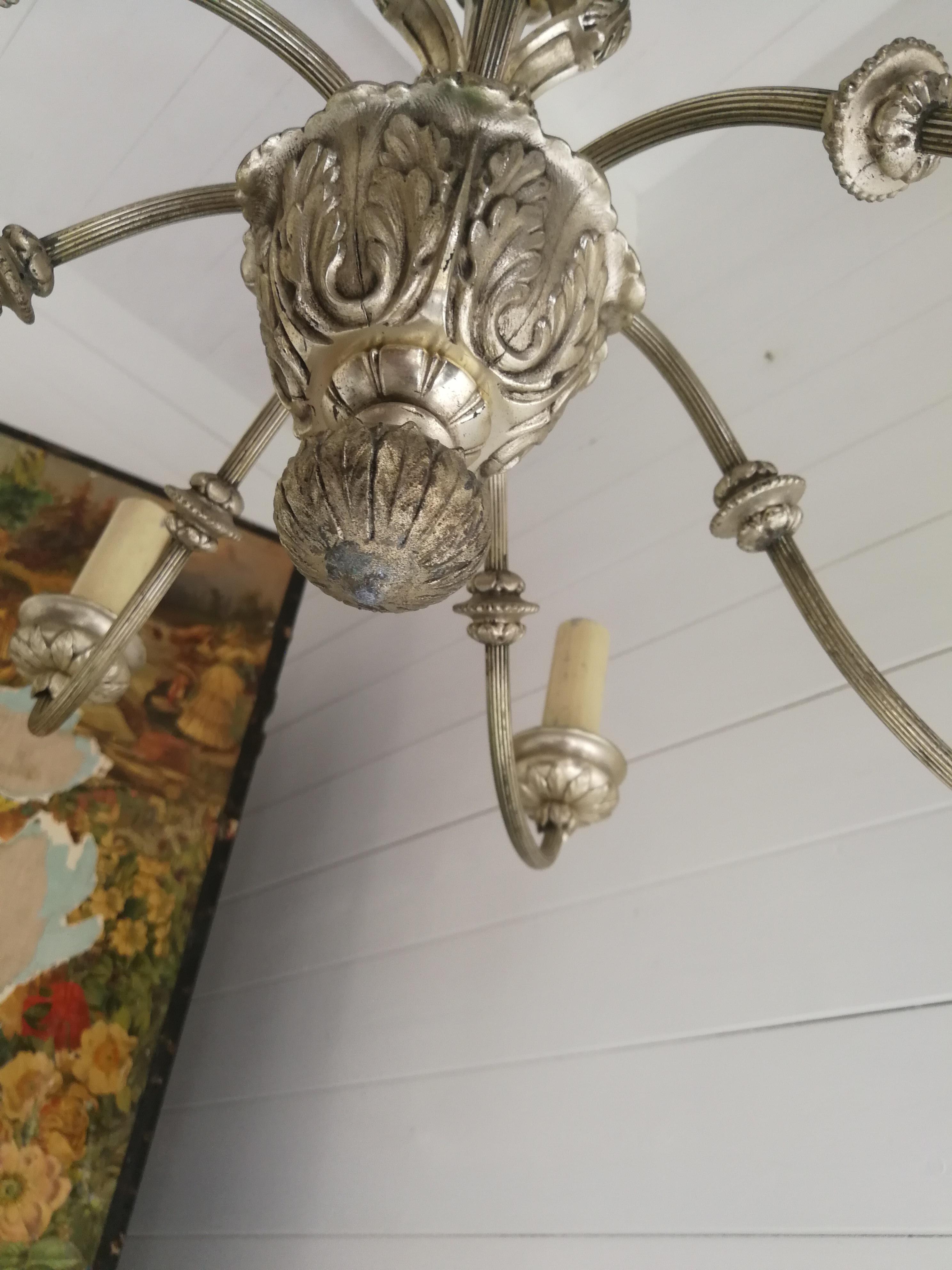 Early 20 Century Silvered 7 Arms Chandelier Baroque Style 1